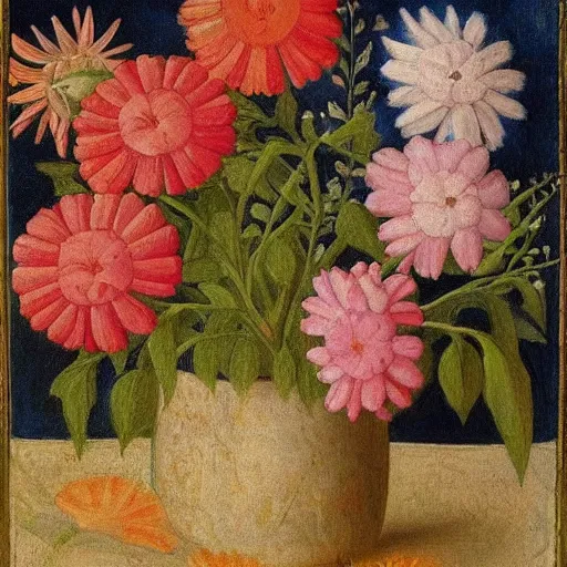 Prompt: A beautiful painting of flowers by Jean Fouquet