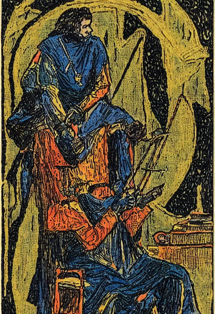 Image similar to Yann LeCun sitting on the throne on a tarot card, illustrated on the Rider–Waite tarot, highly detailed