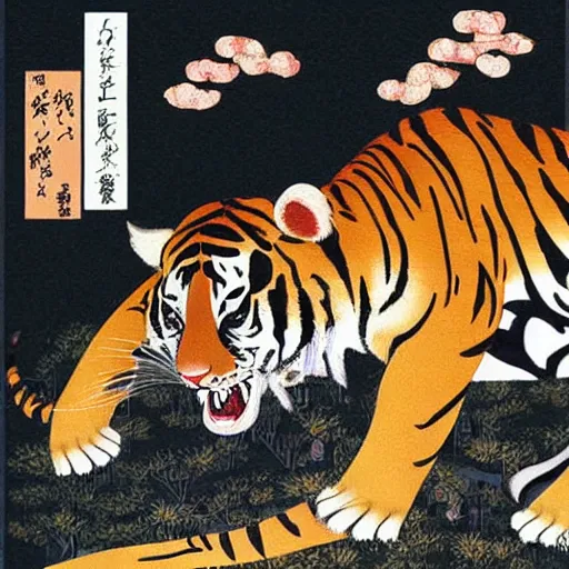 Image similar to a delorean protecting a tiger, japanese magazine collage, art by hsiao - ron cheng and utagawa kunisada