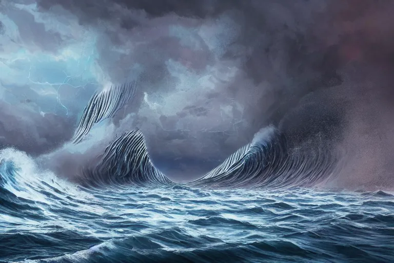 Image similar to a giant tsunami wave approaching a city, digital painting, mixed media, trending on artstation and deviantart, epic composition, highly detailed, 8 k