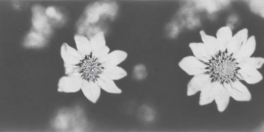 Prompt: close up photography of edelweiss flower, 1. 2 f, 3 5 mm, dark, eerie, 1 9 2 0 s ghost photography