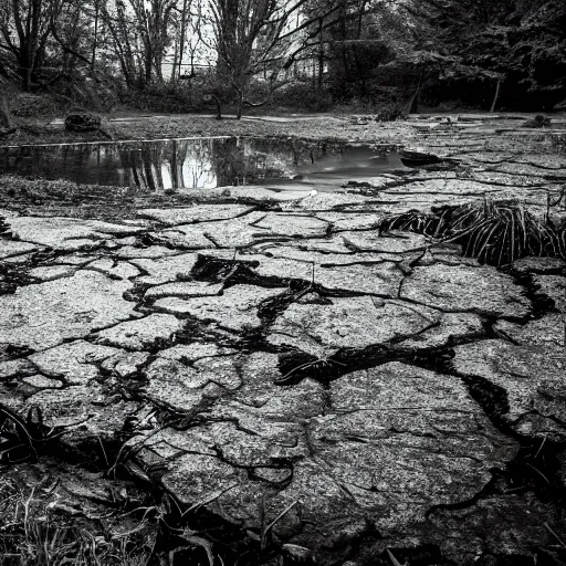 Image similar to photograph of liminal pool, sigma 3 0 mm, f / 2. 8, 8 k, high detail, synthwave, in nature, abandoned