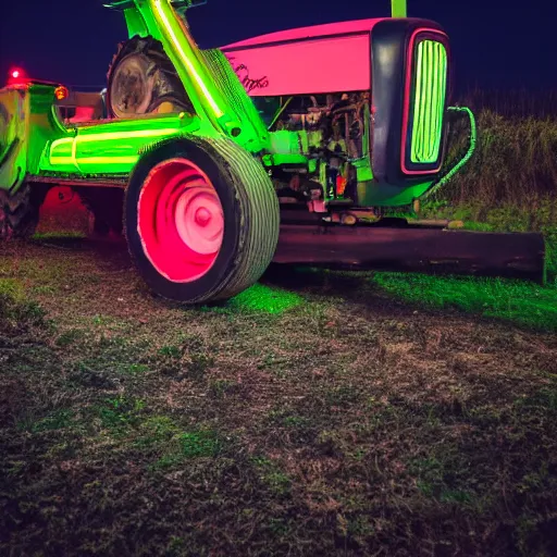 Image similar to neon badger spoon tractor, canon eos r 3, f / 1. 4, iso 2 0 0, 1 / 1 6 0 s, 8 k, raw, unedited, symmetrical balance, wide angle