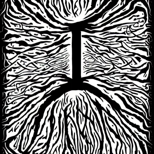 Image similar to black metal band font, unreadable, looks like varicose veins, symmetrical, rudimentary