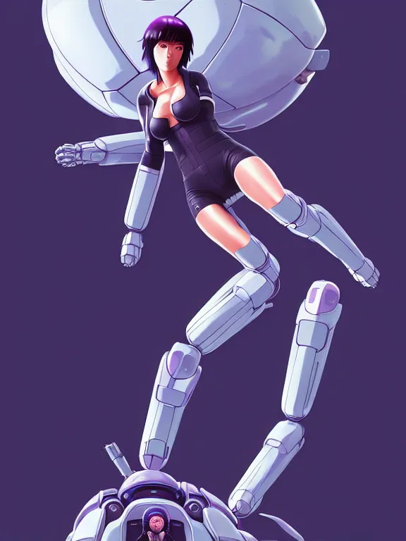 Image similar to a fullbody portrait of motoko kusanagi riding on top of a tachikoma, the major ghost in the shell : : stand alone complex, under repairs, maintenance : : by ilya kuvshinov, rossdraws, artgerm, sola digital arts, anti aliasing, raytracing : :