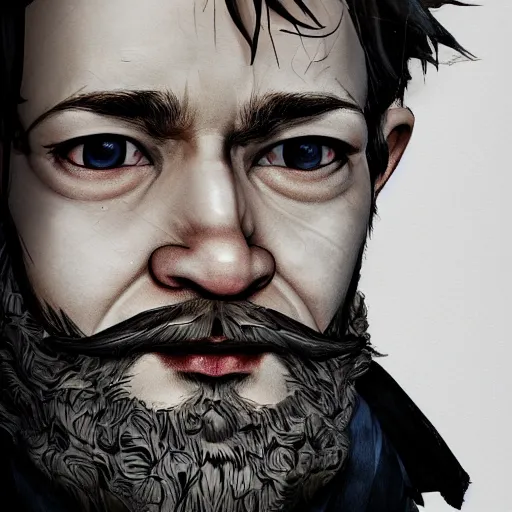 Image similar to color photograph, halfling sailor artificer with a beard and lots of ear piercings, in the style of Yoji Shinkawa, a hyper realistic close-up portrait, 4K symmetrical portrait, Rendered in Octane, in-focus, trending in artstation, cgsociety, 8k post-processing highly detailed, Junji Murakami, Sharandula, Hiroshi Yoshida, Tom Bagshaw, Ross Tran, Artgerm, Craig Mullins, dramatic, Junji Murakami, moody lighting rendered by octane engine, characters 8K symmetrical artstation, cinematic lighting, intricate details, 8k detail post processing, hyperealistic, octane render, photo realism