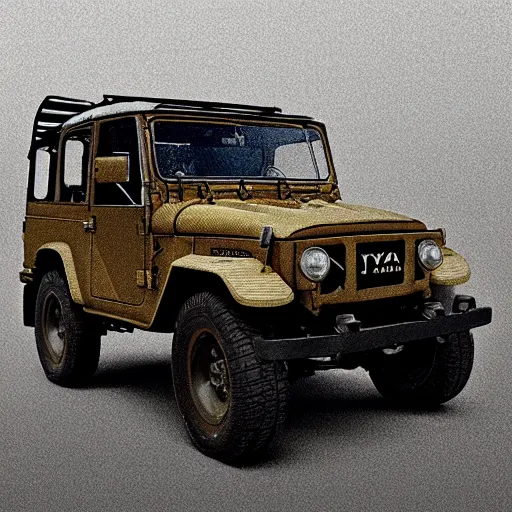 Image similar to a drawing by Leonardo da Vinci a Toyota Fj43 build in 1981, black roof, with a roof rack, detailed, 8K, octane render, 8K,