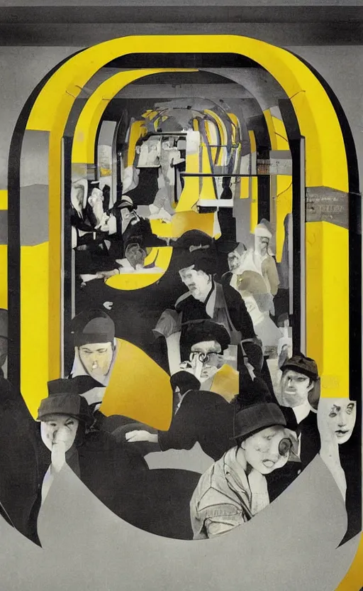 Image similar to yellow ubahn subway in berlin germany, sense of longing, rule of thirds, clever design, decorative modern graphic design collage border, by hannah hoch and jesse treece and christian jackson and josh brill