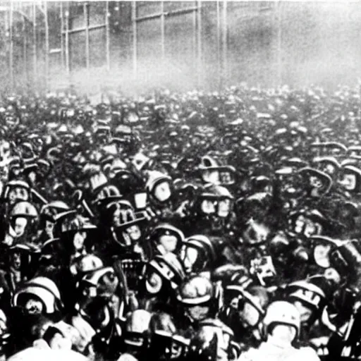 Image similar to silent film image of riot in amazon warehouse