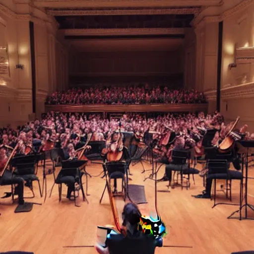Prompt: photo of a violinist playing at Carnegie hall