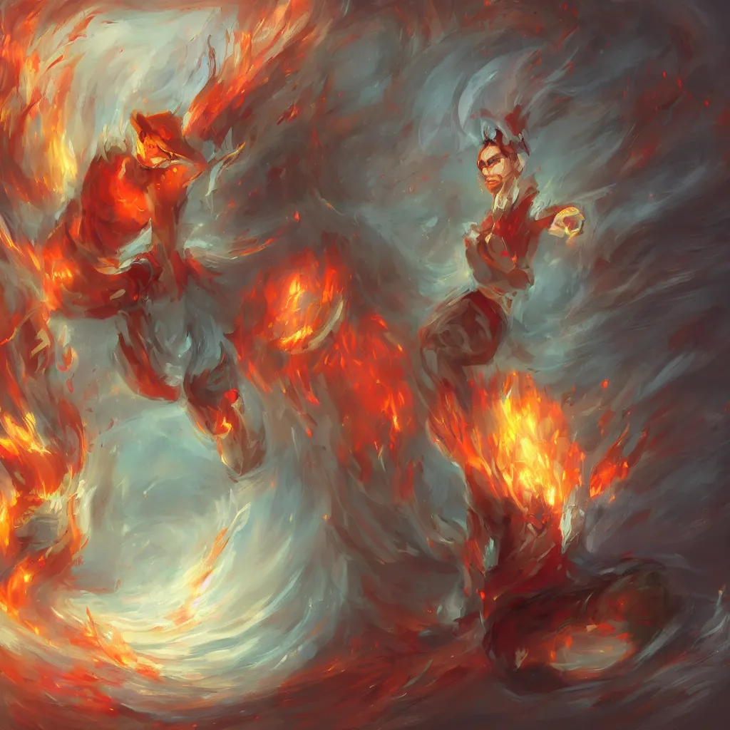 Image similar to a fire spirit chilling in a refrigerator, digital painting, illustration, high quality, fantasy