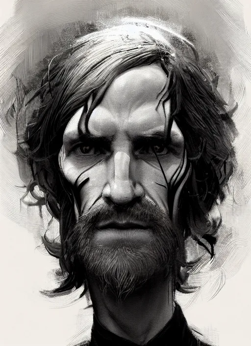 Prompt: portrait of a gaelic man with a crooked nose and a confident expression, 1 9 6 0 s, black clothes, goth, punk, funk, intricate, elegant, highly detailed, digital painting, artstation, concept art, smooth, sharp focus, illustration, art by wlop, mars ravelo and greg rutkowski