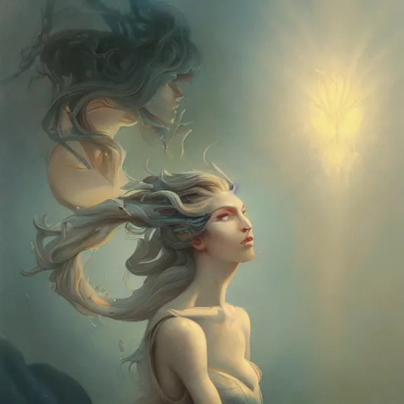 Image similar to a highly detailed beautiful portrait in the style of peter mohrbacher and in the style of jean delville.