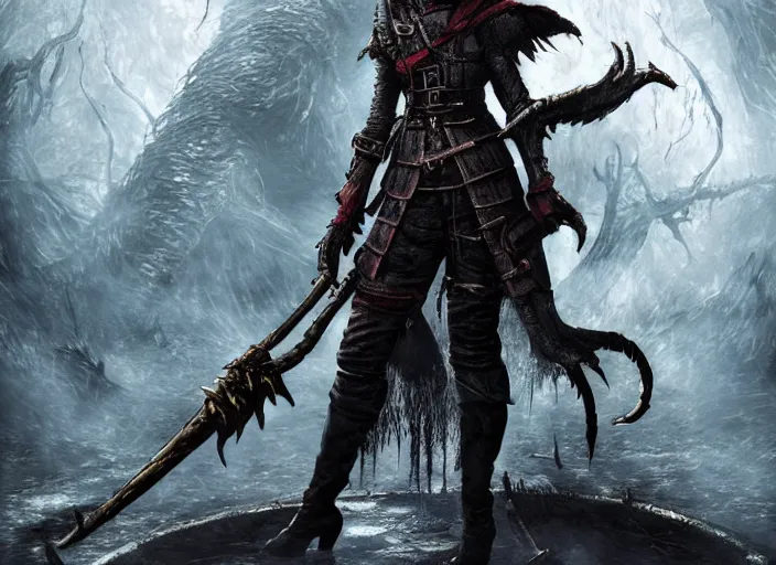 Image similar to misato katsuragi as a boss in bloodborne, dark souls boss, eldritch imagery, evil creature, epic battle, dangerous cinematic, concept art, gothic, highly detailed