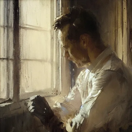 Image similar to portrait of an emotional spiderman, window light, by jeremy mann, anders zorn.