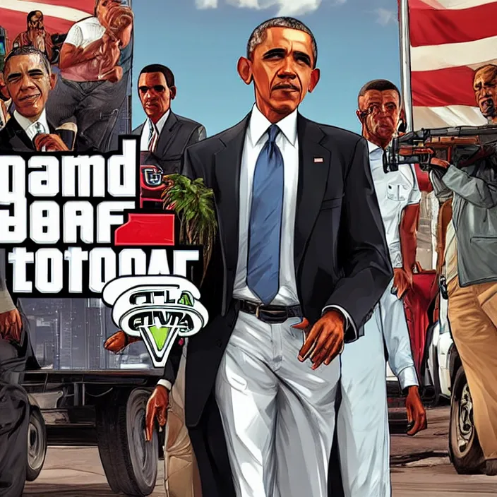 Image similar to Barack Obama in GTA V, Cover art by Stephen Bliss, Boxart, loading screen
