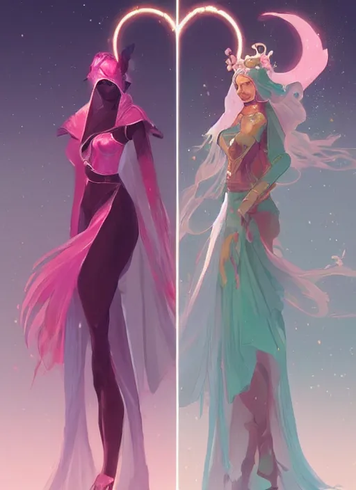 Image similar to a couple made of sparkling crystal, diamond and rose quartz, full body view, beautiful high quality realistic fantasy art but its hyper light drifter, trending on artstation by artgerm and greg rutkowski and alphonse mucha