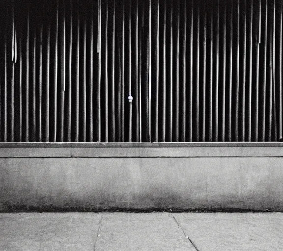 Prompt: Joachim Brohm photo of 'thanos laughing behind jail bars', high contrast, high exposure photo, monochrome, DLSR, grainy