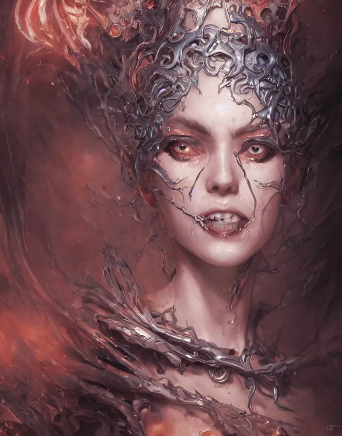 Image similar to a hyper detailed anime face portrait of the queen of blades smiling, with a beautiful face, by dorian cleavenger, greg rutkowski, wlop, astri lohne, zdzisław beksinski trending on artstation