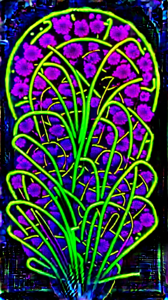 Prompt: chrome and neon y2k cybergothic hologram of a bouquet of flowers sharpened intricate centered subject on black background