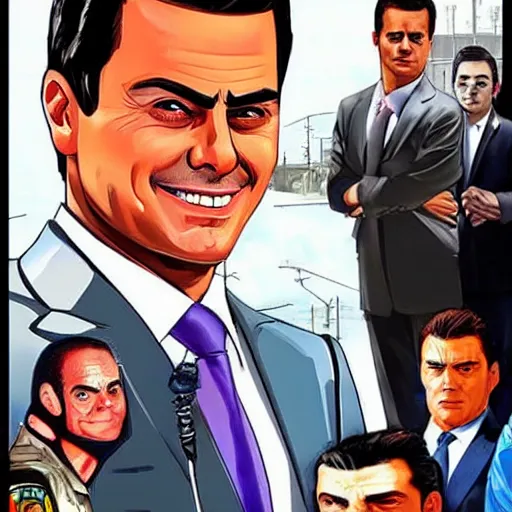 Image similar to Peña Nieto in the style of GTA cover art