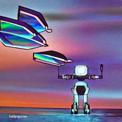 Image similar to giant iridescent robot seagull