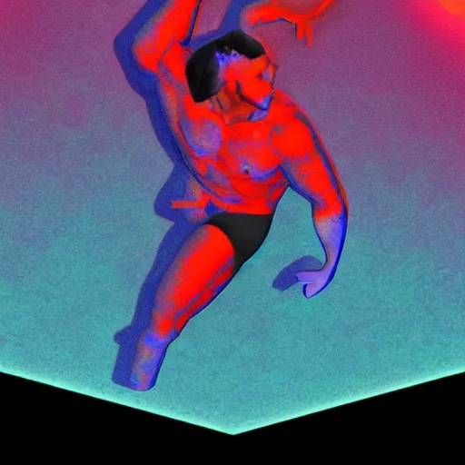 Prompt: wrestler corrupted avatar of lurue, art by peter lloyd and william rotsler, trending on artstation, moon light camera view from above anaglyph effect, realism