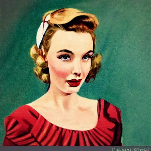 Image similar to “Jodie Comer portrait, color vintage magazine illustration 1950”