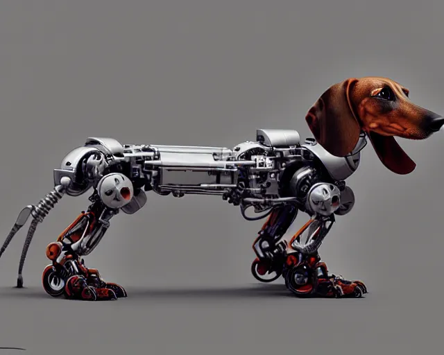 Image similar to dachshund robot, mechanical, machine, octane render, concept art, sharp focus, hyper - realistic, intricate, detailed, eduard pronin, luka mivsek, ruan jia