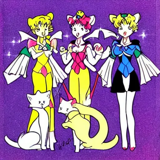 Image similar to three cats from sailor moon