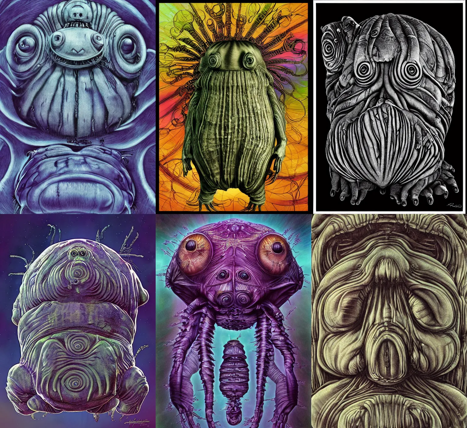 Prompt: portrait of a Tardigrades by H R Giger and lisa frank , engraving, unreal engine,