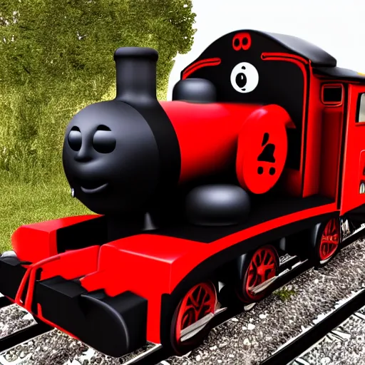 Image similar to photo realistic black and red thomas the train going fast