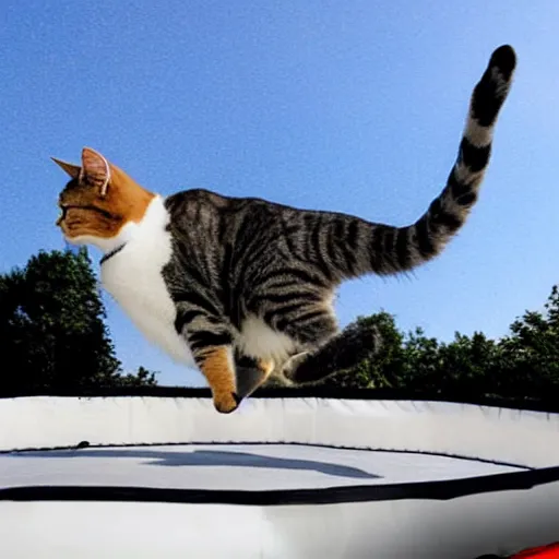 Image similar to cat jumping off a jet fueled trampoline