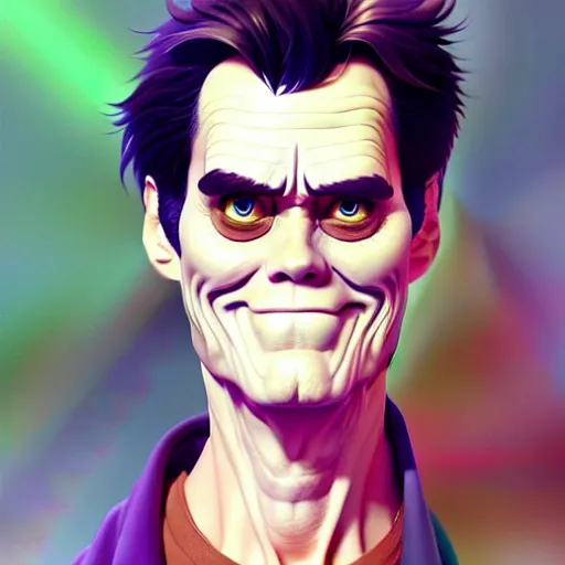 Image similar to jim carrey as the mask, portrait shinkai makoto studio ghibli studio key hideaki anno sakimichan stanley artgerm lau rossdraws james jean marc simonetti elegant highly detailed digital painting artstation pixiv