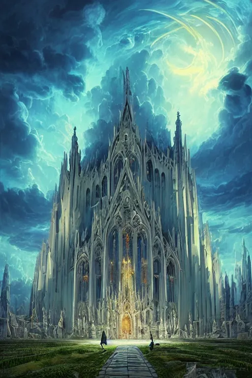 Image similar to Beautiful Astral Cathedral with Elaborate Architecture , foreboding sky by Cyril Rolando, Caspar David Friedrich, Ferdinand Knab, Beeple and Salvador Dalí