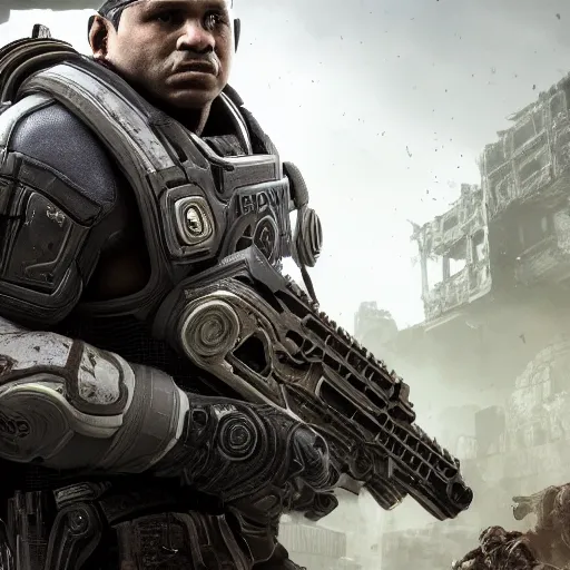 Image similar to guinea pig in gears of war, splash art, movie still, detailed face, photorealistic facial features, cinematic lighting, dramatic, octane render, long lens, shallow depth of field, bokeh, anamorphic lens flare, 8 k, hyper detailed, 3 5 mm film grain