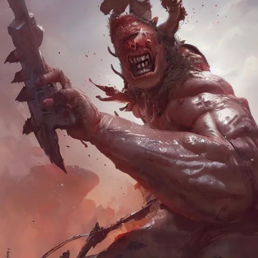 Image similar to orc on battlefield, by stanley artgerm lau, wlop, rossdraws, james jean, andrei riabovitchev, marc simonetti, yoshitaka amano, artstation, cgsociety,