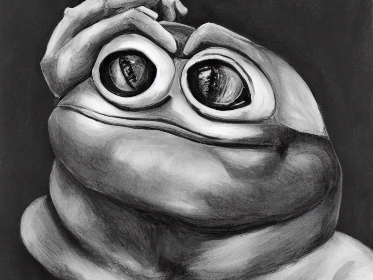 Prompt: portrait of Pepe the frog by Cecil Beaton, glamorous Hollywood style lighting, black and white, photorealistic