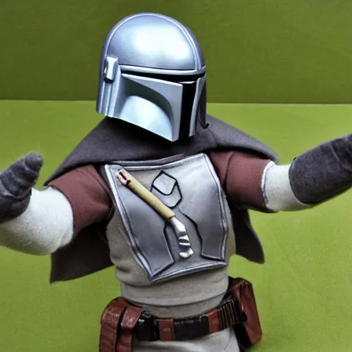 Prompt: mandalorian, puppet, stop motion, felt