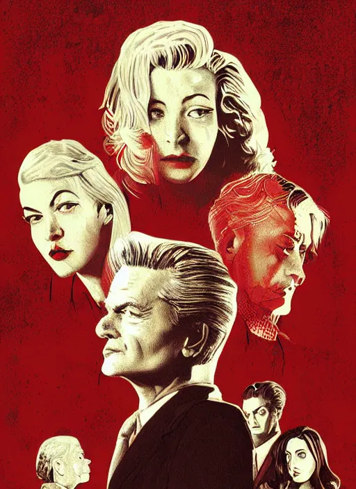 Prompt: twin peaks movie poster art by greg ruth
