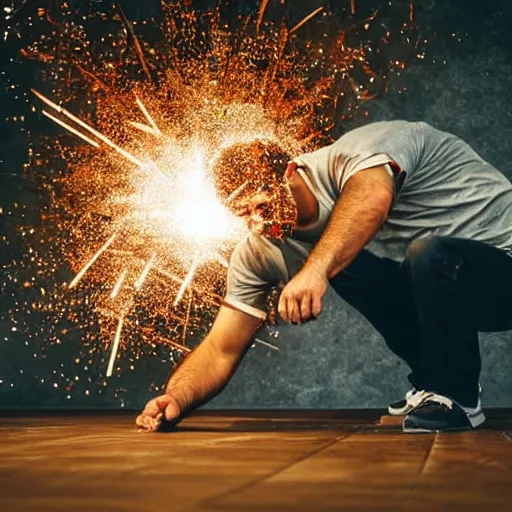 Image similar to man hitting the ground creating a explosion