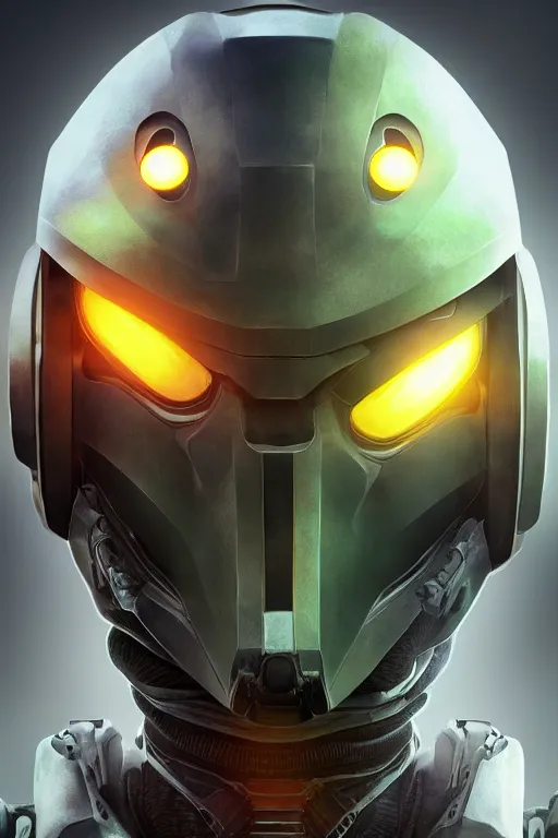 Image similar to robot ninja mask helmet halo master chief radiating a glowing aura global illumination ray tracing hdr fanart arstation by ian pesty and katarzyna da „ bek - chmiel