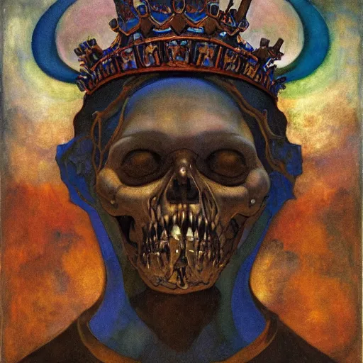 Image similar to the crown of madness and bones, by Annie Swynnerton and Nicholas Roerich and Diego Rivera, bioluminescent skin, elaborate costume, geometric ornament, symbolist, cool colors, smooth, sharp focus, extremely detailed