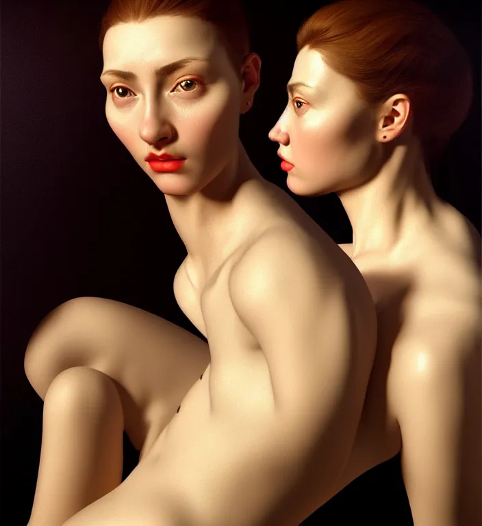 Image similar to hyperrealism photography computer simulation visualisation of parallel universe cgi scene with beautiful highly detailed woman by caravaggio