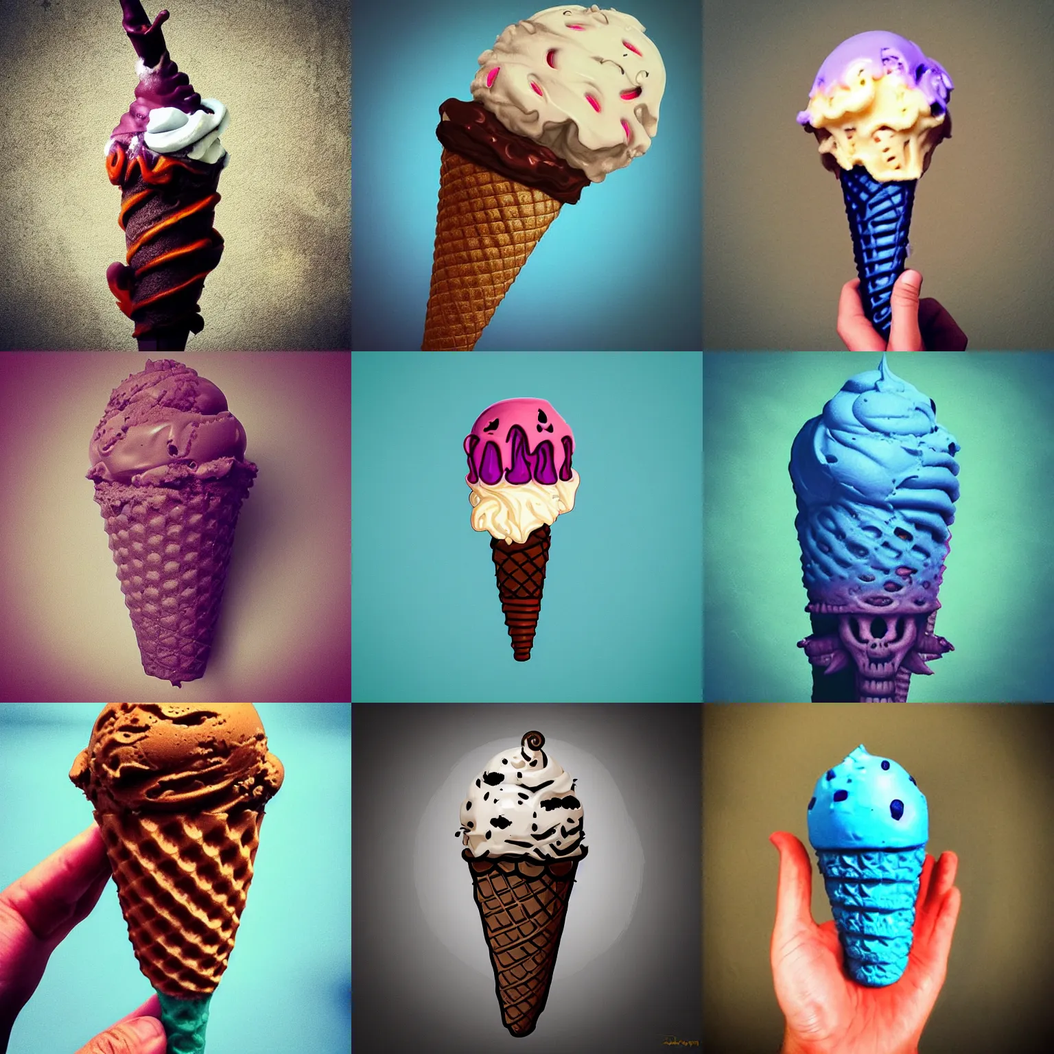 Prompt: demonic eldritch horror ice cream cone, nightmare, photo, instagram, artstation, imsorryjon