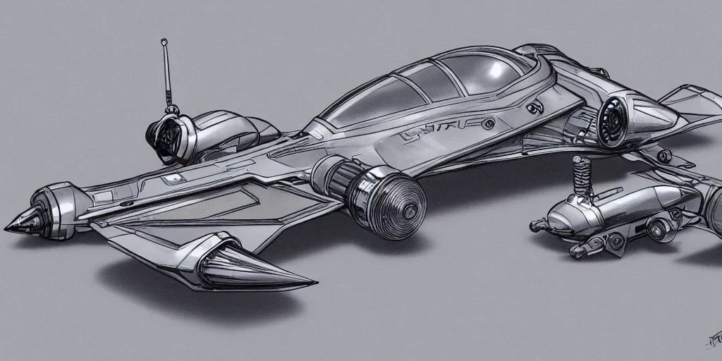 Image similar to highly detailed schematic, technical drawing, side view, sci-fi hover racer designs, pod racer designs