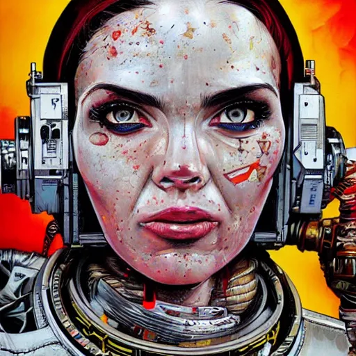 Image similar to high quality high detail painting by josan gonzalez and brian viveros, hd, exaggerated portrait of female astronaut,