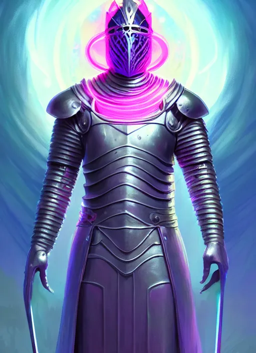 Image similar to a male knight faceless glowing liquefied stardust adventurer, dnd fantasy character, full body portrait, glowing neon skin, magical aura, ultra realistic, intricate, elegant, highly detailed, digital painting, artstation, smooth, sharp, focus, illustration, art by artgerm and greg rutkowski and alphonse mucha and dan mumford, sacred geometry