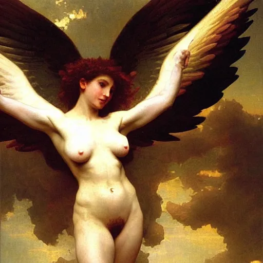 Prompt: an oil painting of an epic angel flying, by Bouguereau, highly detailed and intricate,