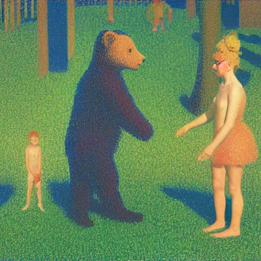 Prompt: a teddy bear production of die walkure, from the terrifying and incomprehensible beyond, body horror, by david hockney, seurat
